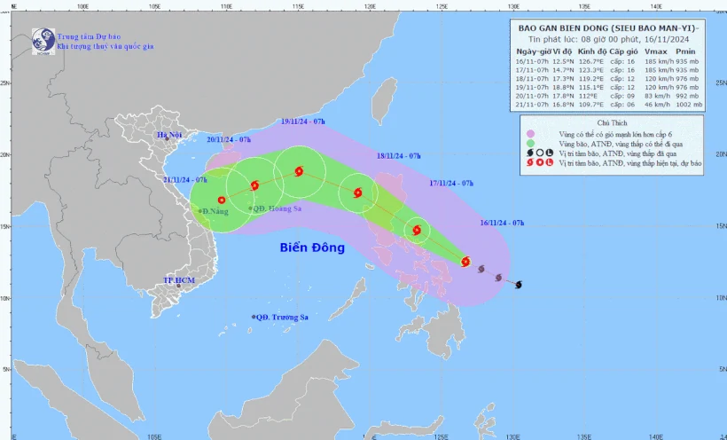 Bão Man-yi mạnh lên trở thành siêu bão, sức gió giật trên cấp 17