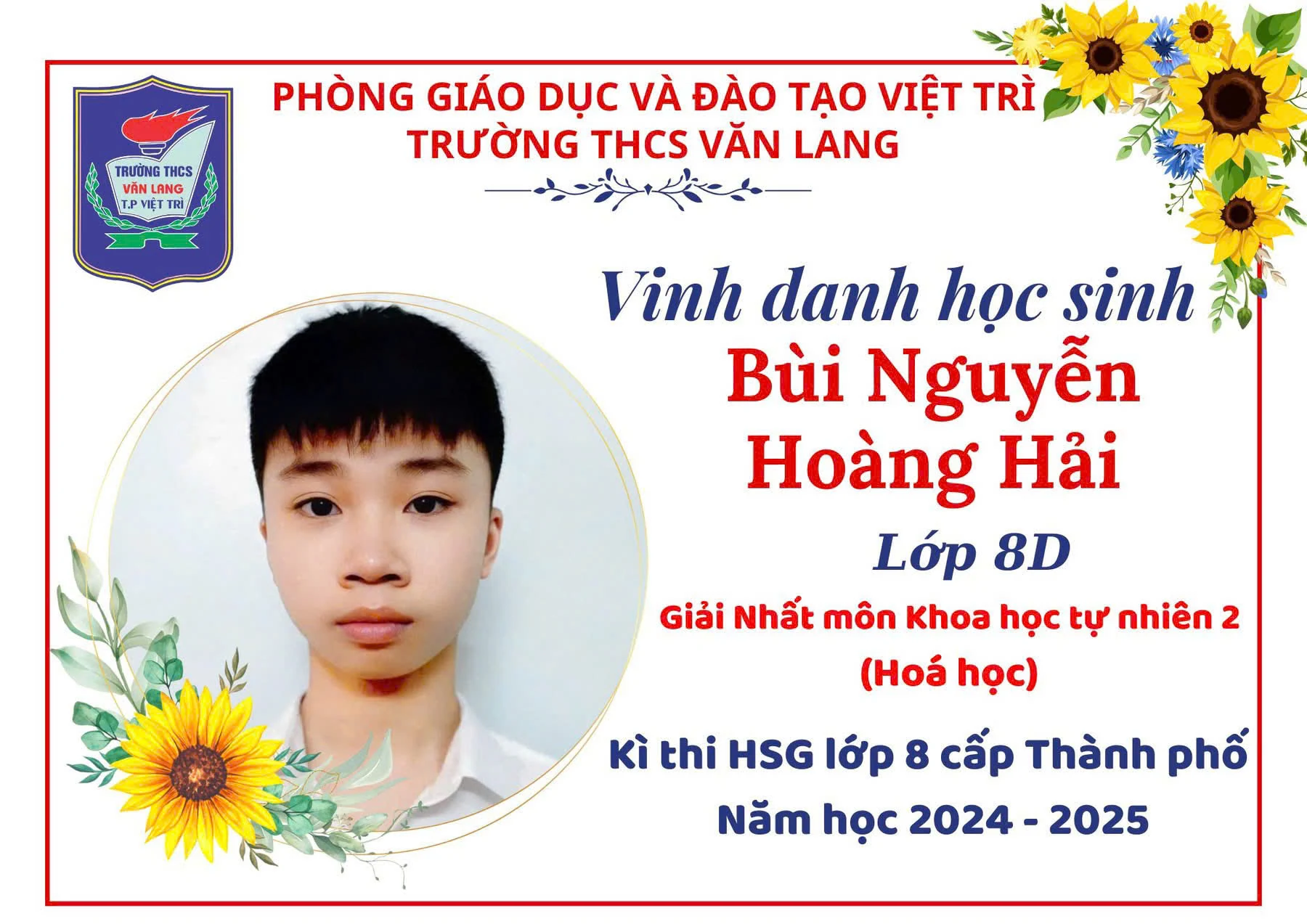 Học sinh Trường THCS Văn Lang, TP Việt Trì đoạt 35 giải Nhất học sinh giỏi lớp 8 cấp thành phố