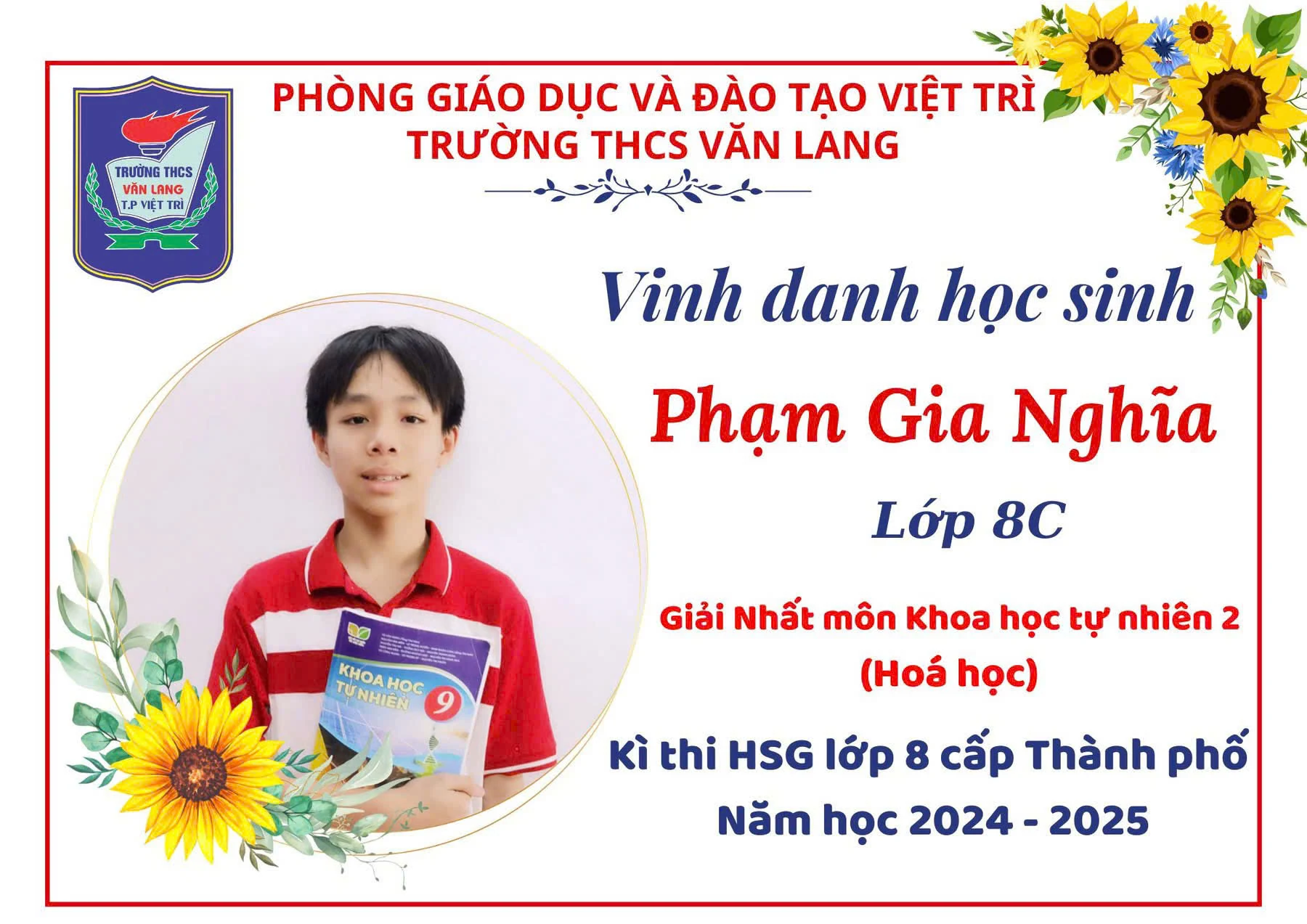 Học sinh Trường THCS Văn Lang, TP Việt Trì đoạt 35 giải Nhất học sinh giỏi lớp 8 cấp thành phố