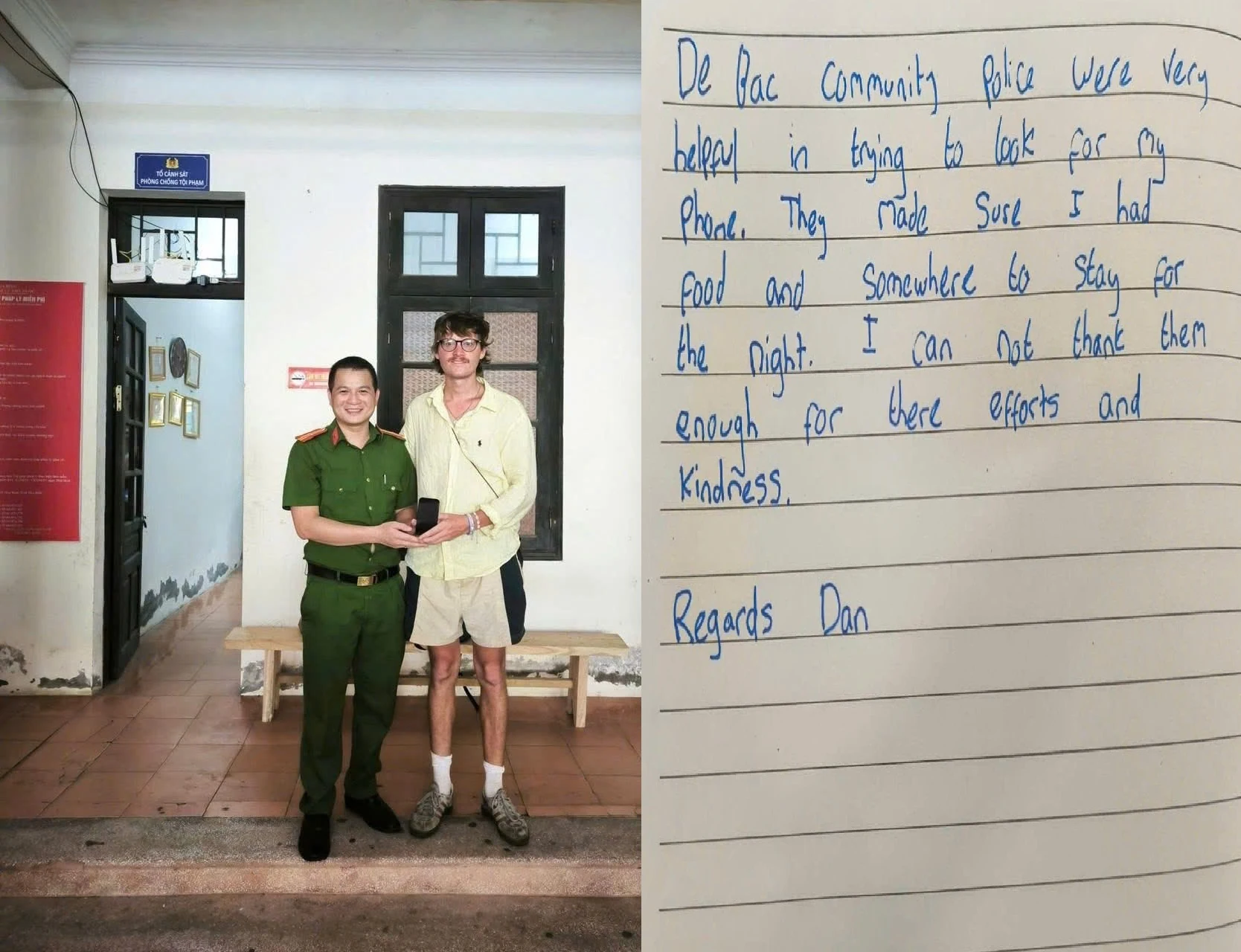 Du khách Anh viết thư cảm ơn công an xã giúp tìm tài sản thất lạc