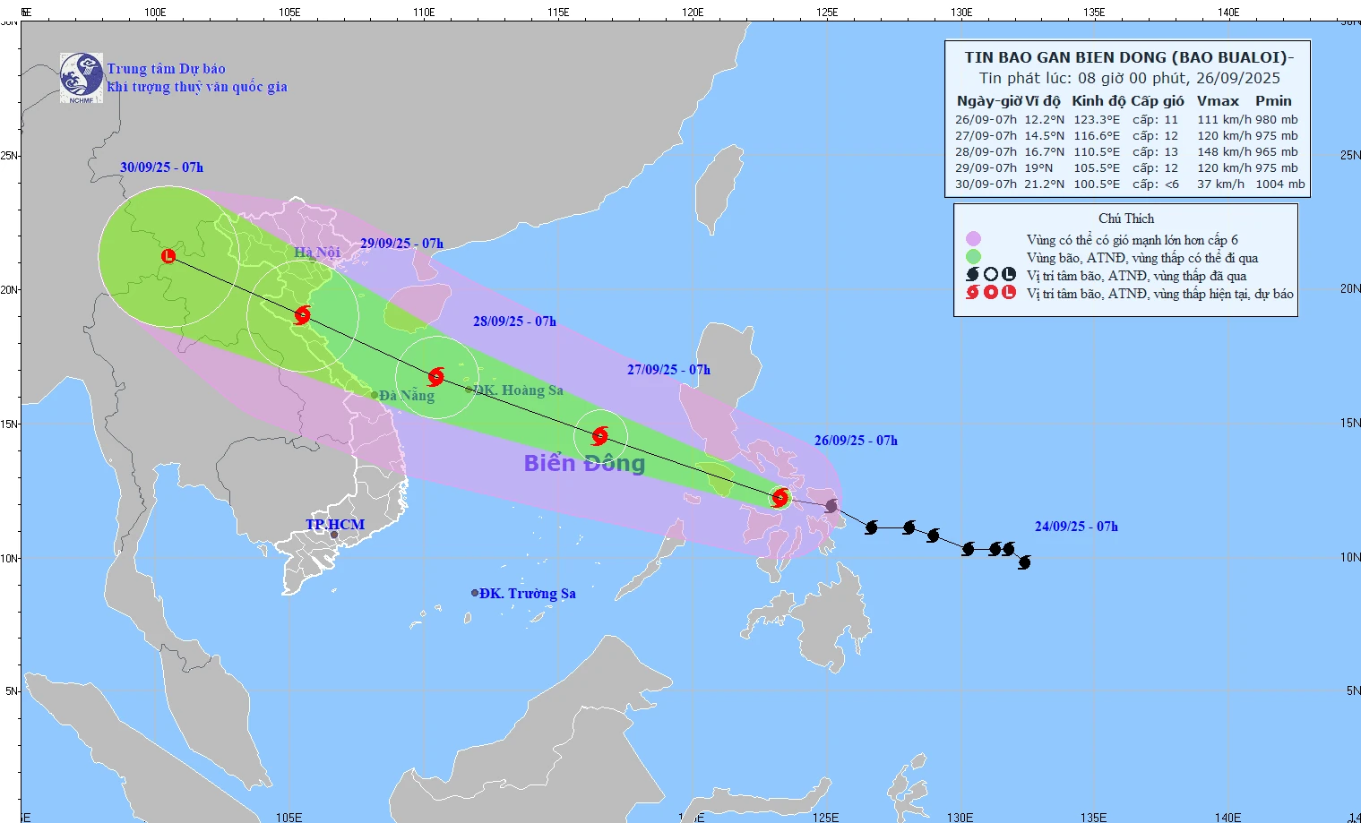 Bão BUALOI tiếp tục mạnh thêm khi vào Biển Đông, miền Trung mưa lớn