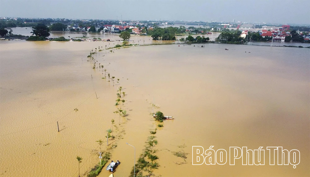 Đường tỉnh 305C và nhiều khu dân cư xã Sơn Đông vẫn ngập trong nước