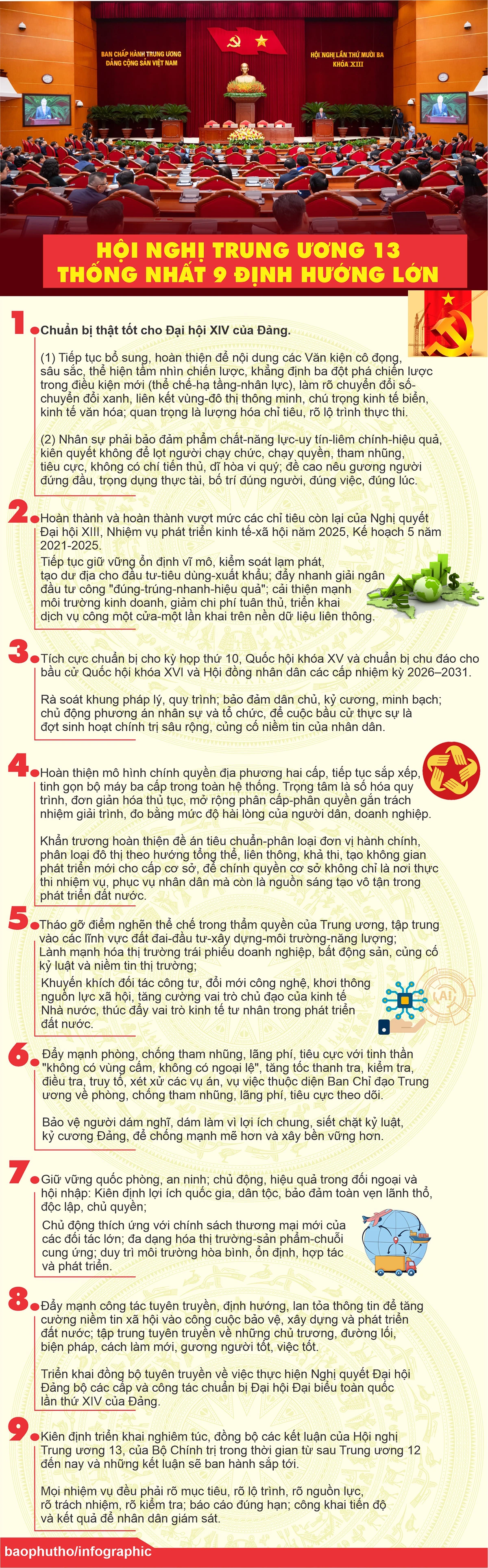Hội nghị lần thứ 13: Thống nhất 9 định hướng lớn