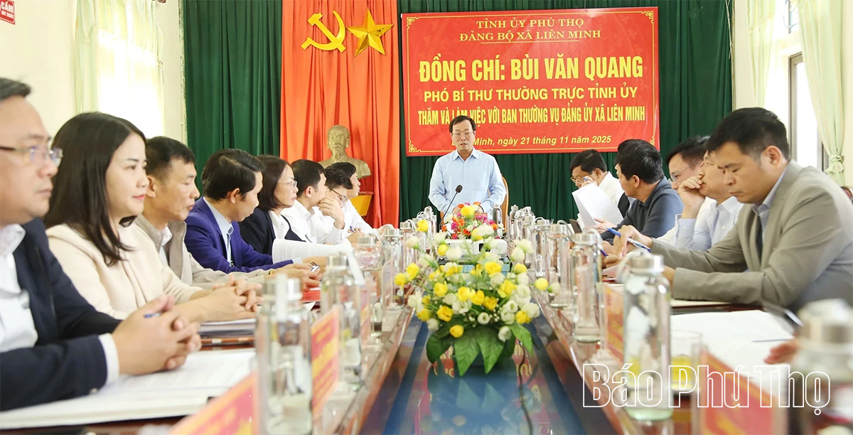 Phó Bí thư Thường trực Tỉnh ủy Bùi Văn Quang làm việc với Ban Thường vụ Đảng ủy các xã Đông Thành, Chí Tiên, Liên Minh