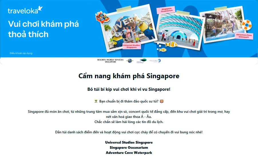 Singapore hút khách Việt dịp Tết 2026, lượng đặt vé Universal Studios trên Traveloka tăng kỷ lục