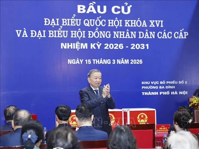 Tổng Bí thư Tô Lâm bỏ phiếu bầu cử tại phường Ba Đình, Hà Nội