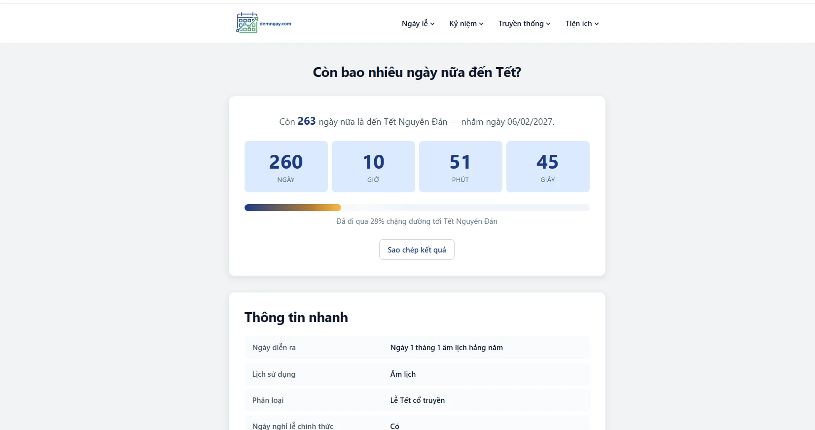 Demngay.com - website đếm ngày online cho người Việt