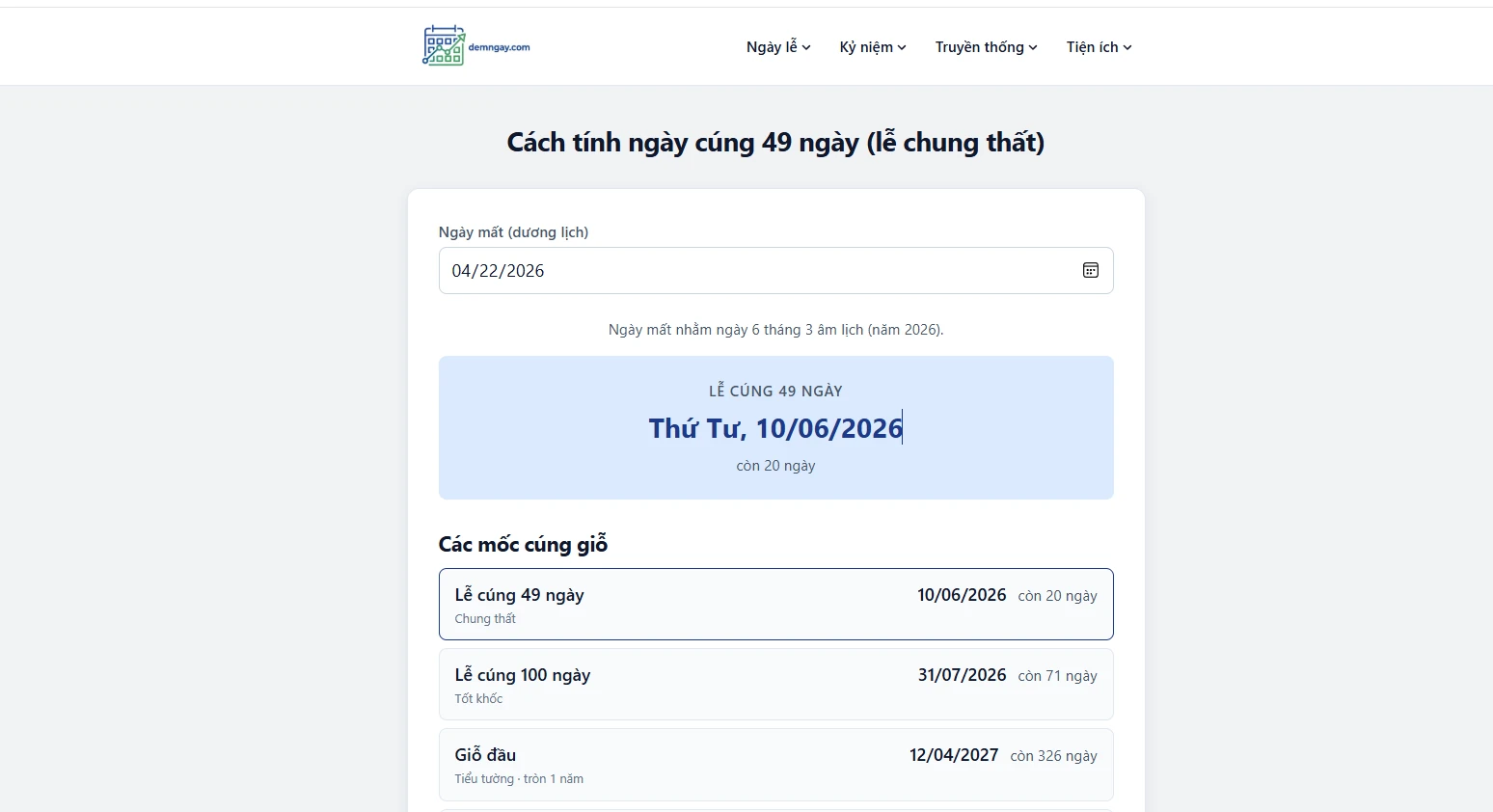 Demngay.com - website đếm ngày online cho người Việt