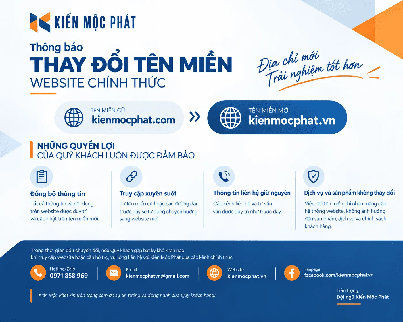 Kiến Mộc Phát ra mắt tên miền website mới kienmocphat.vn