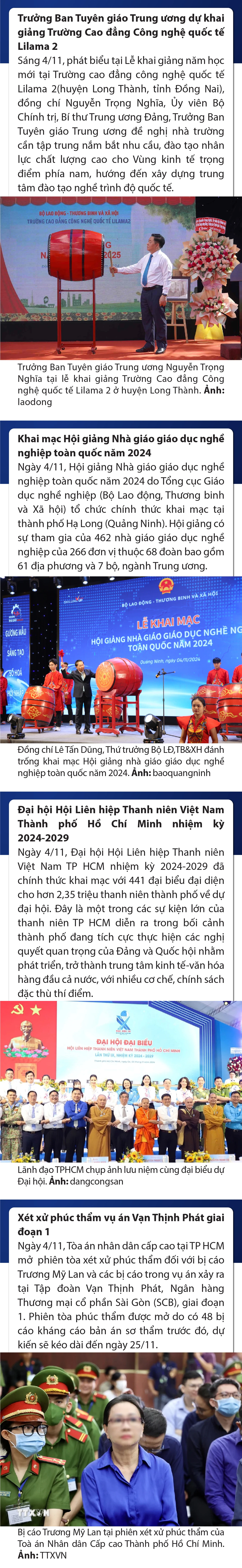 Sự kiện nổi bật trong nước, quốc tế ngày 4/11