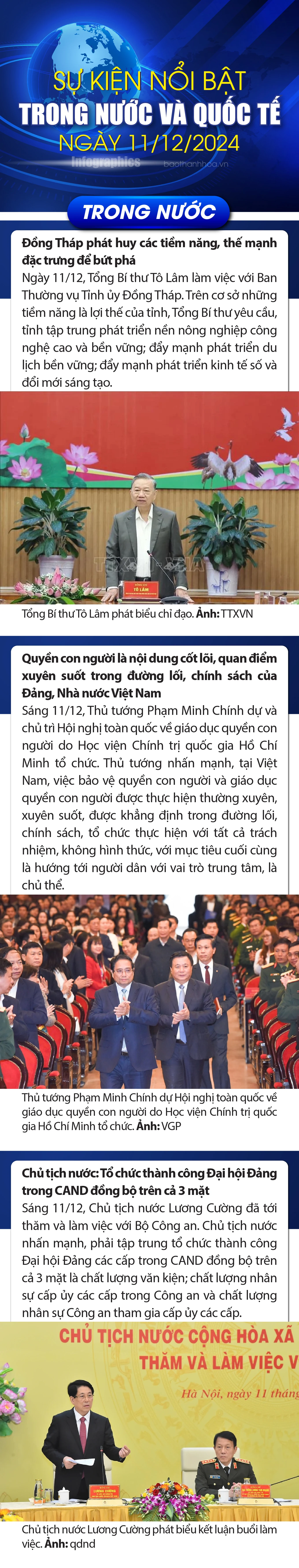 Sự kiện nổi bật trong nước, quốc tế ngày 11/12