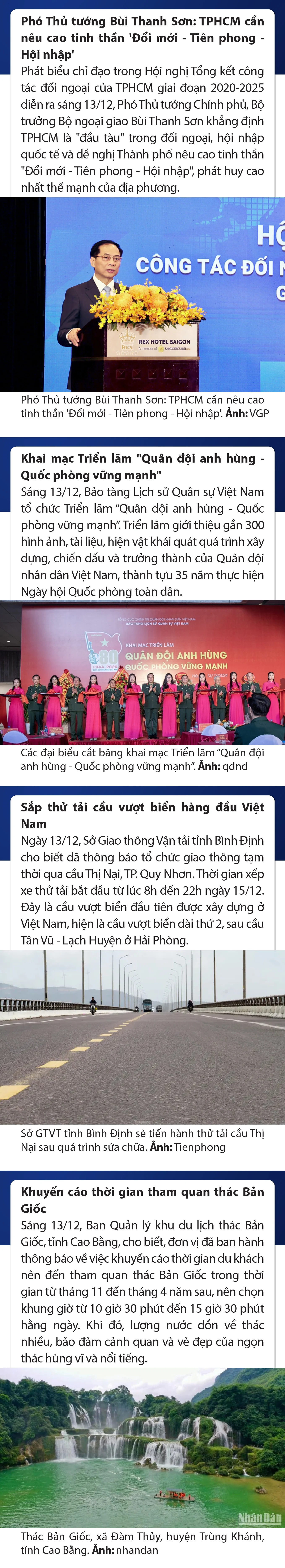 Sự kiện nổi bật trong nước, quốc tế ngày 13/12