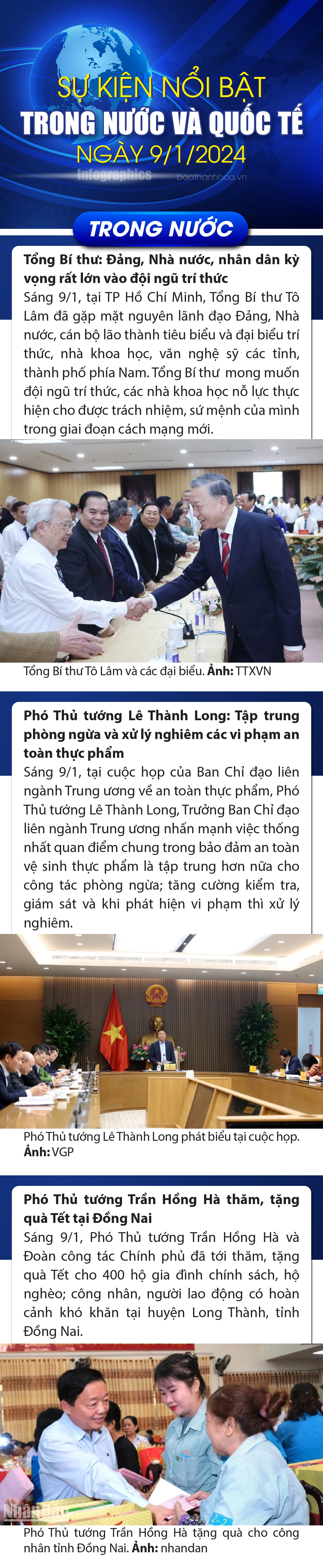 Sự kiện nổi bật trong nước, quốc tế ngày 9/1/2025