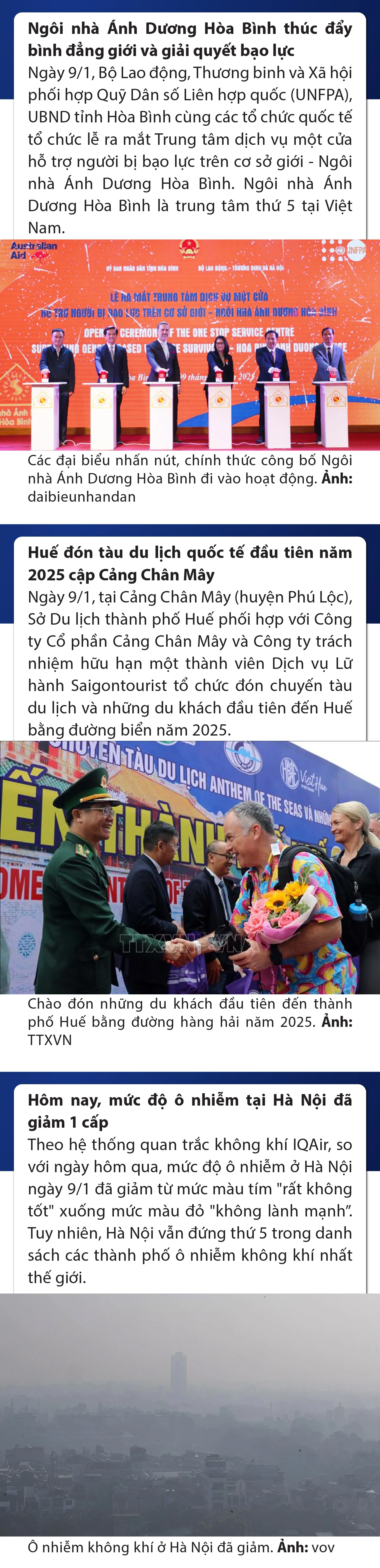 Sự kiện nổi bật trong nước, quốc tế ngày 9/1/2025