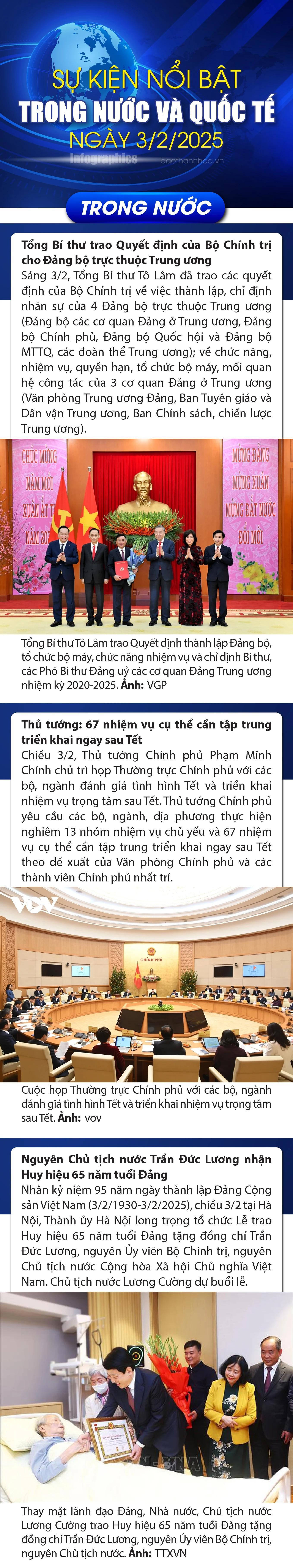 Sự kiện nổi bật trong nước, quốc tế ngày 3/2/2025