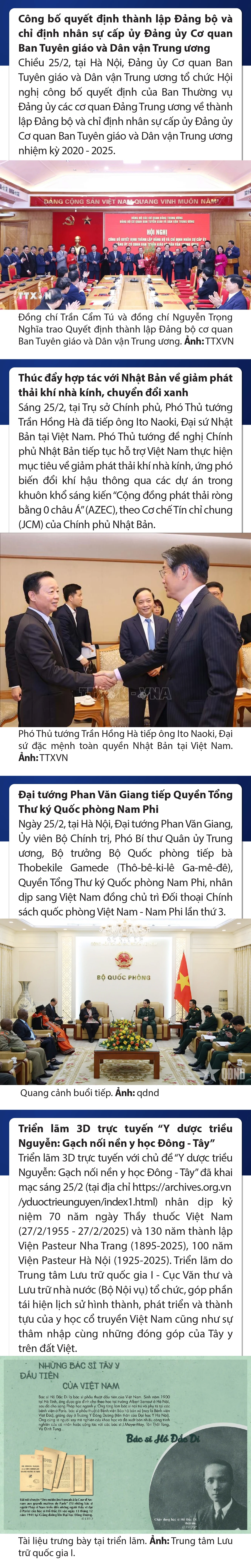 Sự kiện nổi bật trong nước, quốc tế ngày 25/2/2025