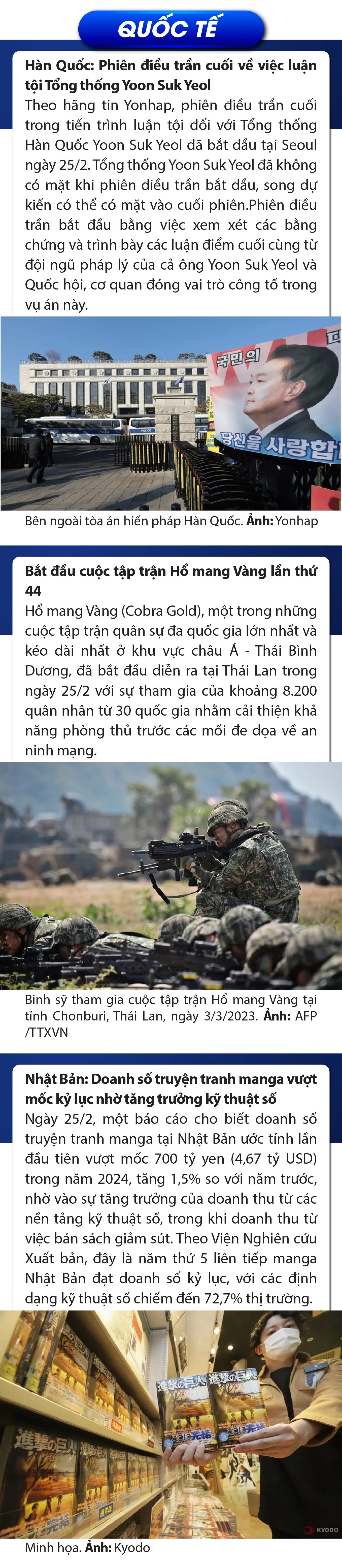 Sự kiện nổi bật trong nước, quốc tế ngày 25/2/2025