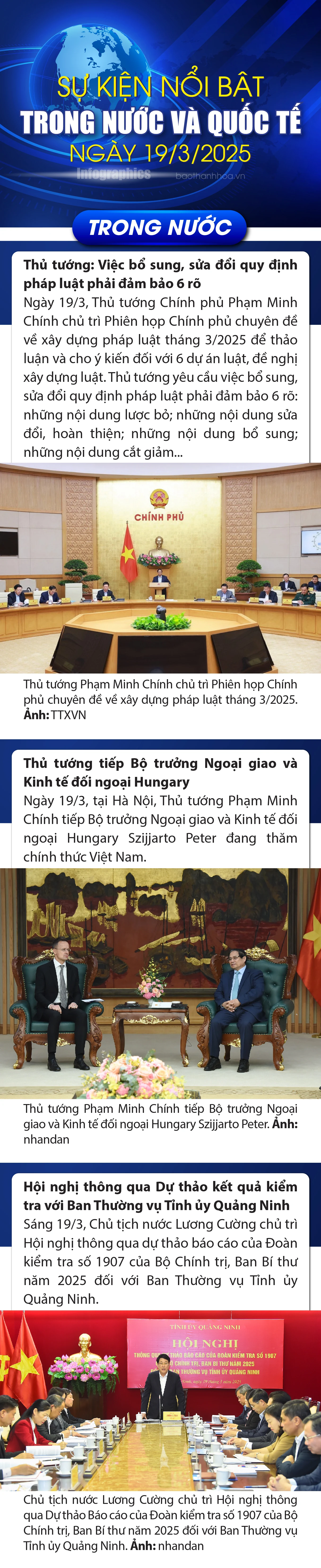 Sự kiện nổi bật trong nước, quốc tế ngày 19/3/2025