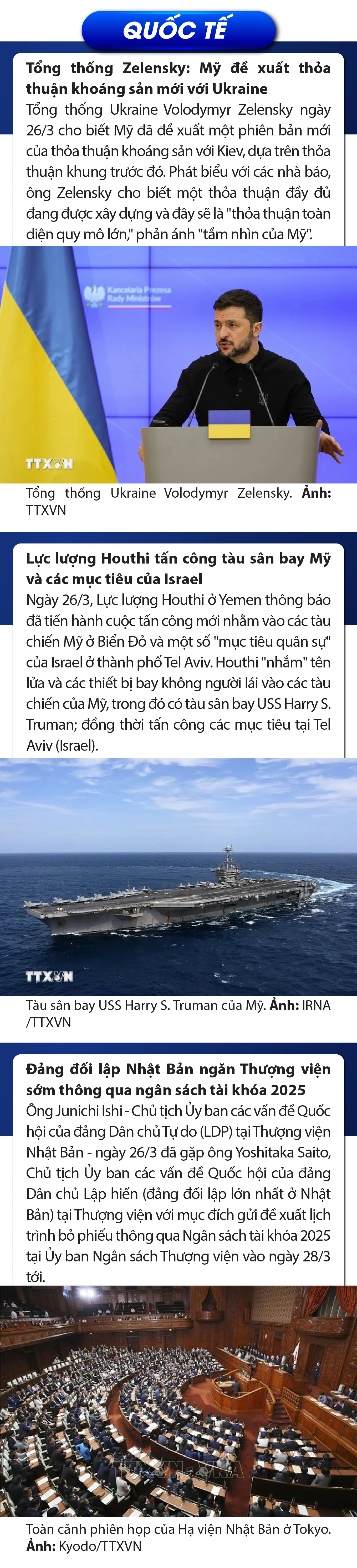 Sự kiện nổi bật trong nước, quốc tế ngày 26/3/2025