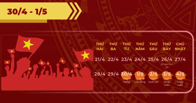 Được nghỉ tối đa 8 ngày nghỉ lễ trong tháng 4 và đầu tháng 5