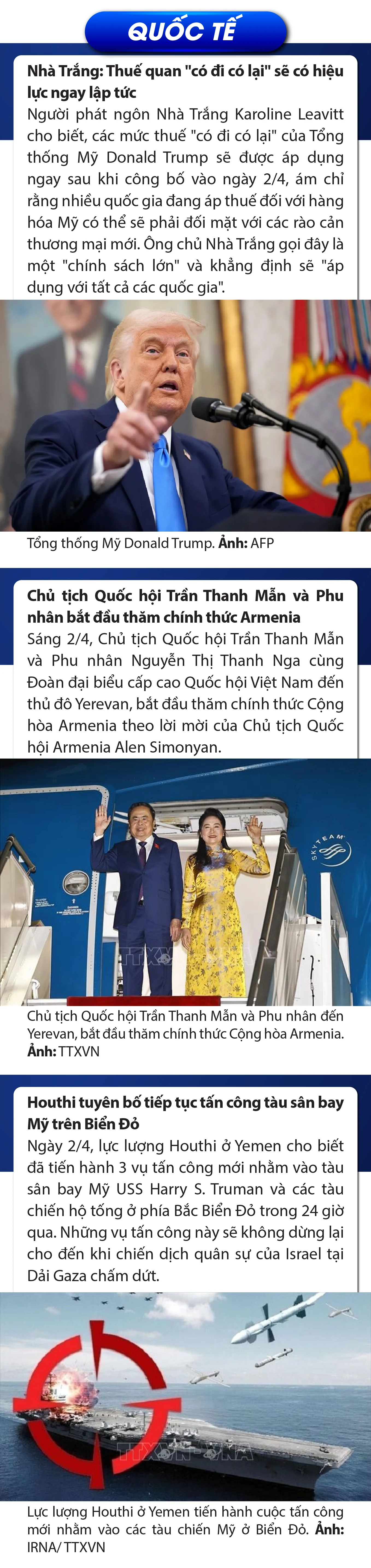 Sự kiện nổi bật trong nước, quốc tế ngày 2/4/2025