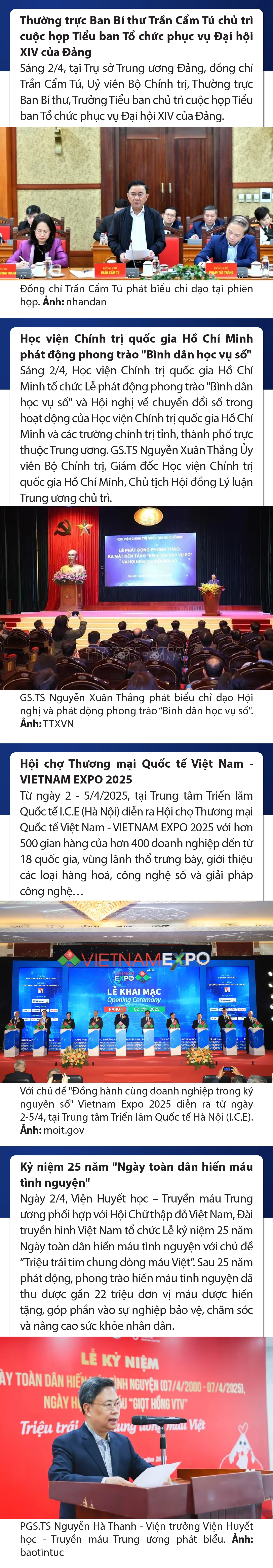 Sự kiện nổi bật trong nước, quốc tế ngày 2/4/2025