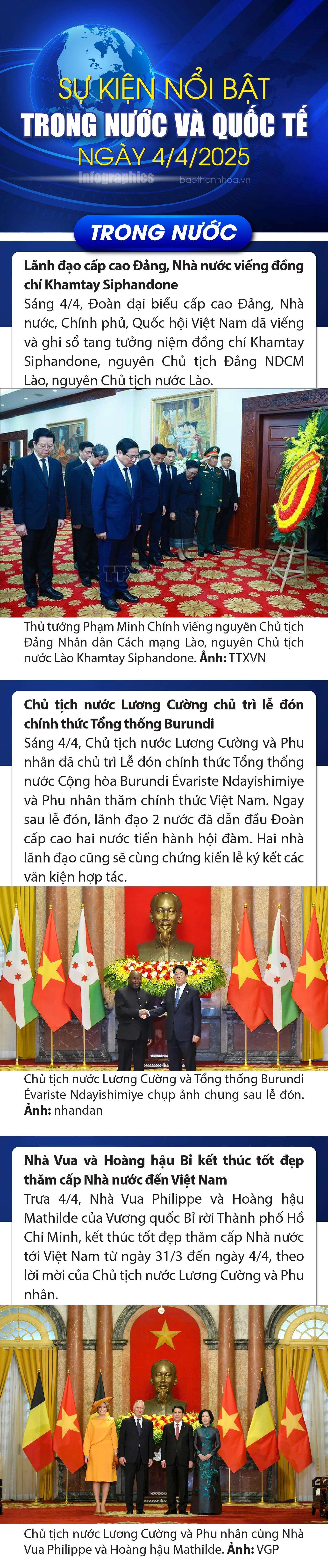 Sự kiện nổi bật trong nước, quốc tế ngày 4/4/2025