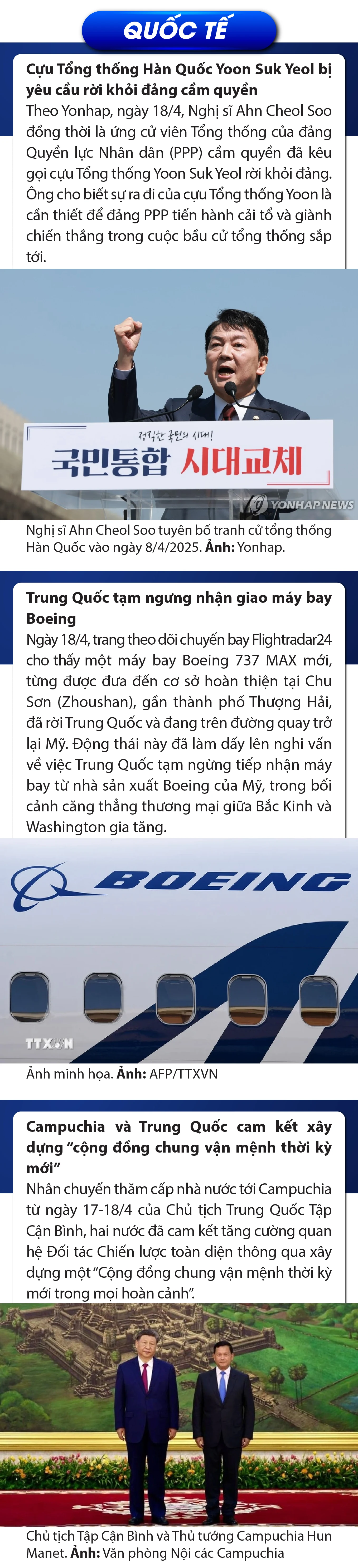 Sự kiện nổi bật trong nước, quốc tế ngày 18/4/2025