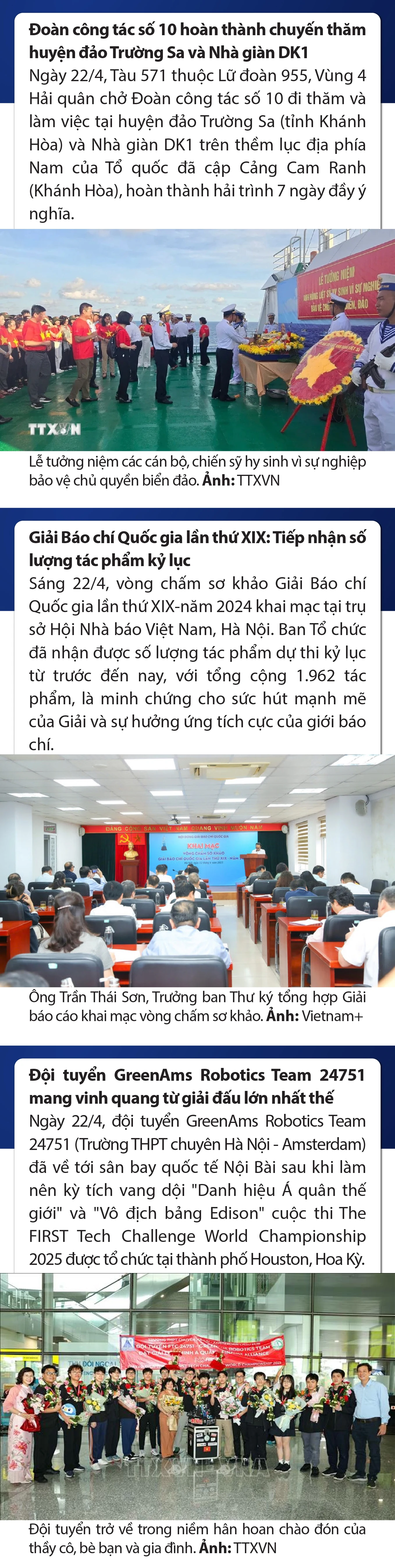 Sự kiện nổi bật trong nước, quốc tế ngày 22/4/2025