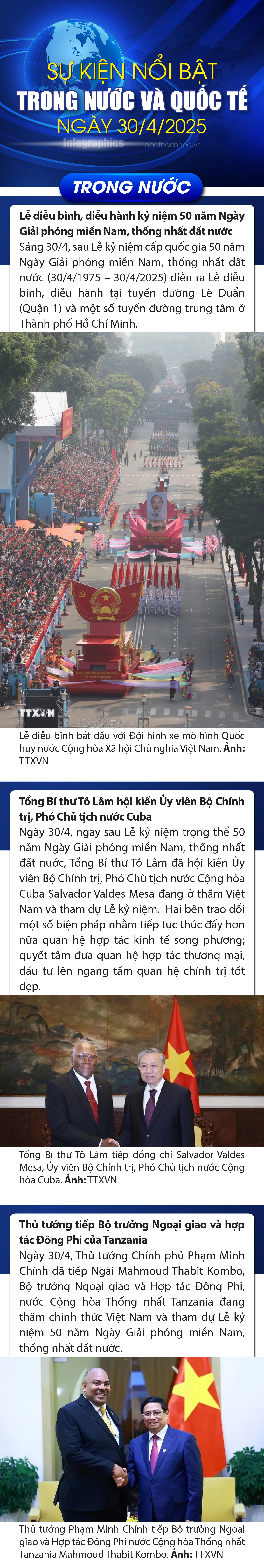 Sự kiện nổi bật trong nước, quốc tế ngày 30/4/2025