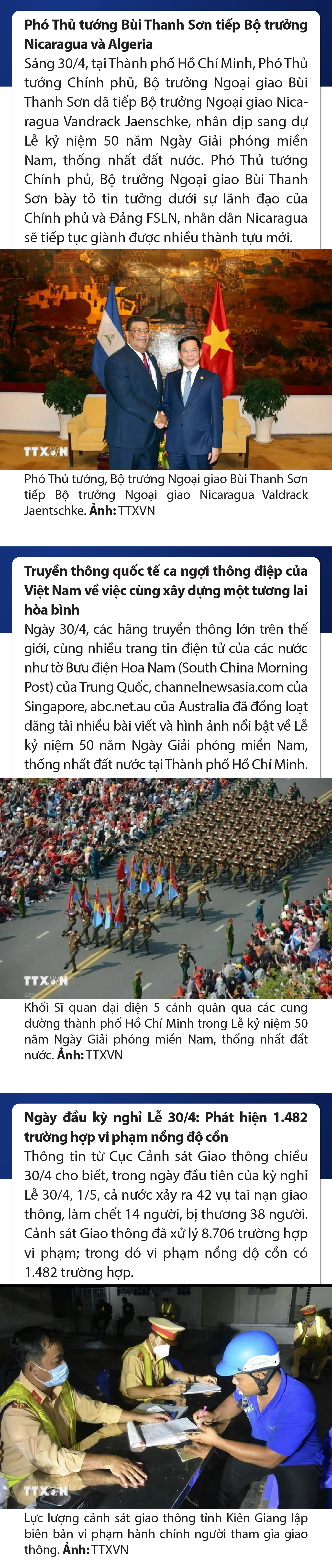 Sự kiện nổi bật trong nước, quốc tế ngày 30/4/2025