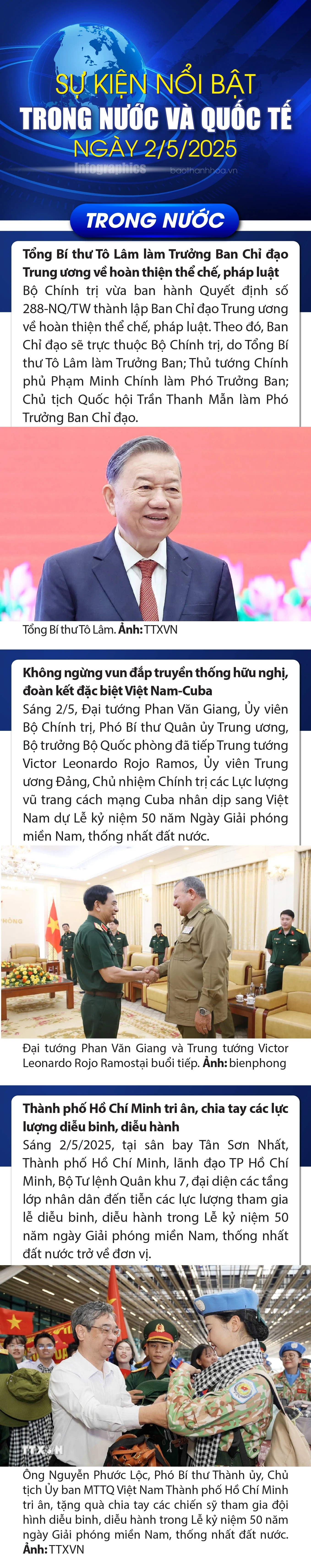 Sự kiện nổi bật trong nước, quốc tế ngày 2/5/2025