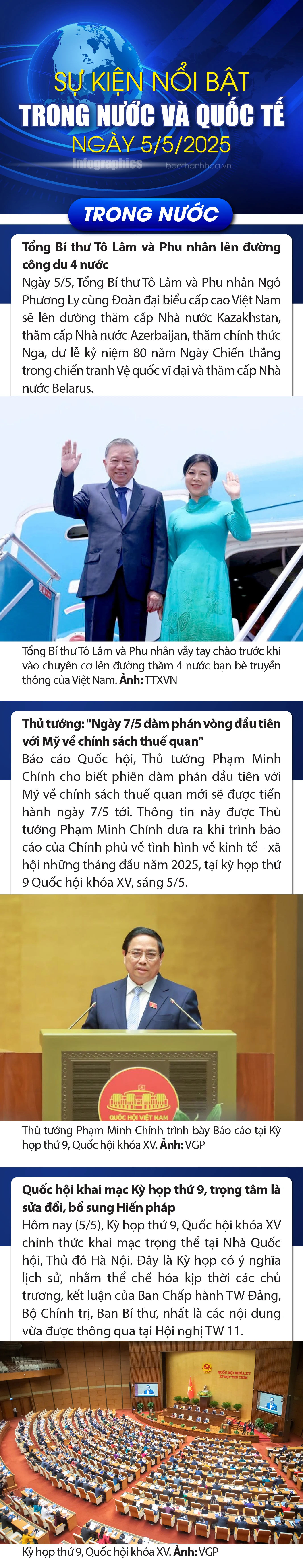 Sự kiện nổi bật trong nước, quốc tế ngày 5/5/2025