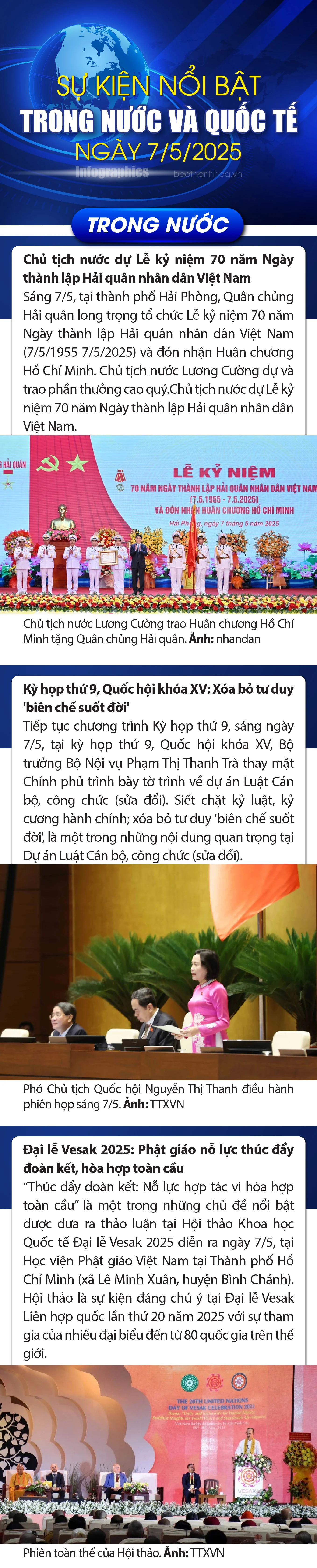 Sự kiện nổi bật trong nước, quốc tế ngày 7/5/2025