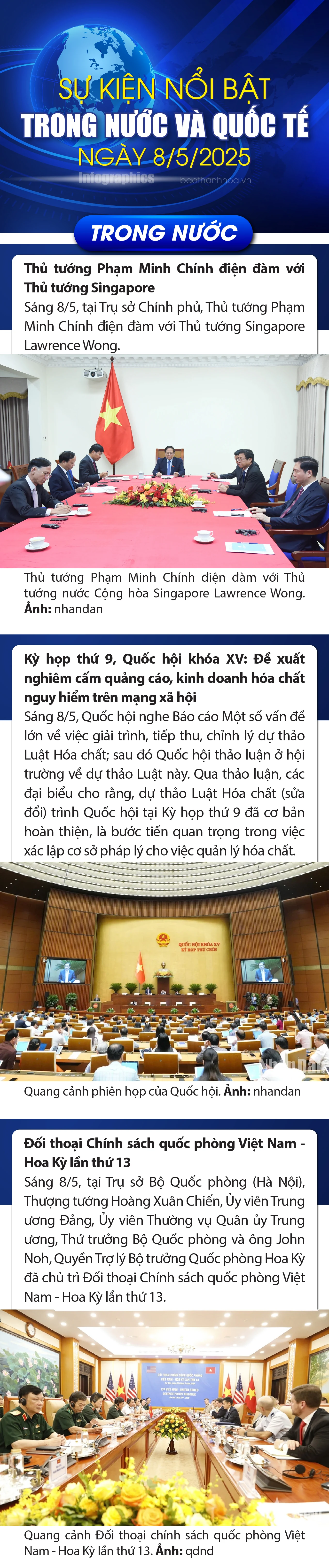 Sự kiện nổi bật trong nước, quốc tế ngày 8/5/2025