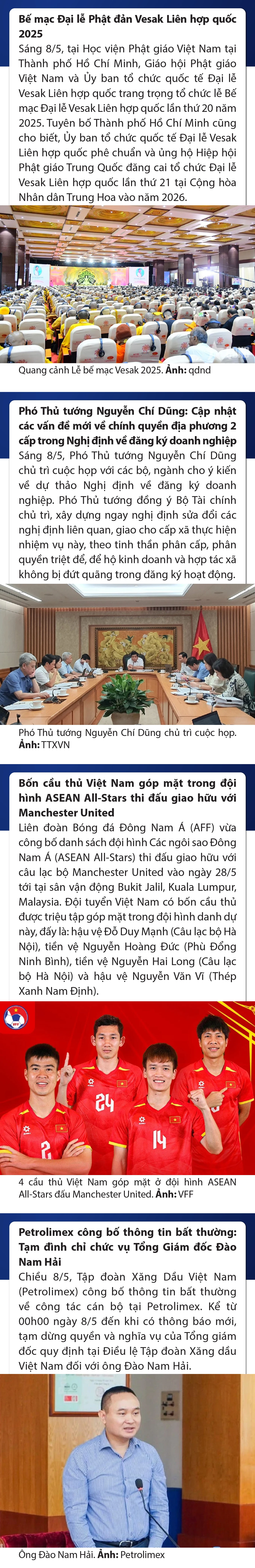 Sự kiện nổi bật trong nước, quốc tế ngày 8/5/2025