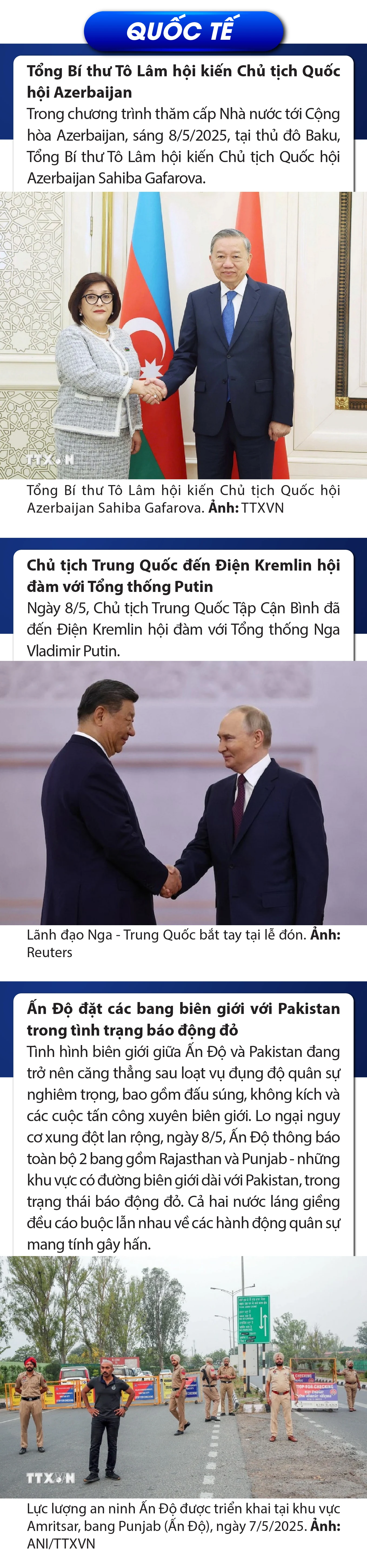 Sự kiện nổi bật trong nước, quốc tế ngày 8/5/2025