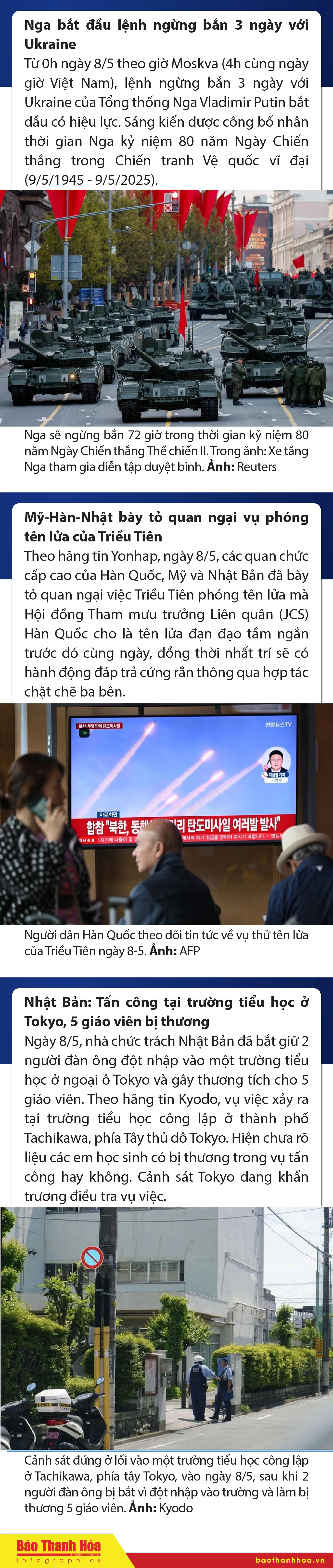 Sự kiện nổi bật trong nước, quốc tế ngày 8/5/2025