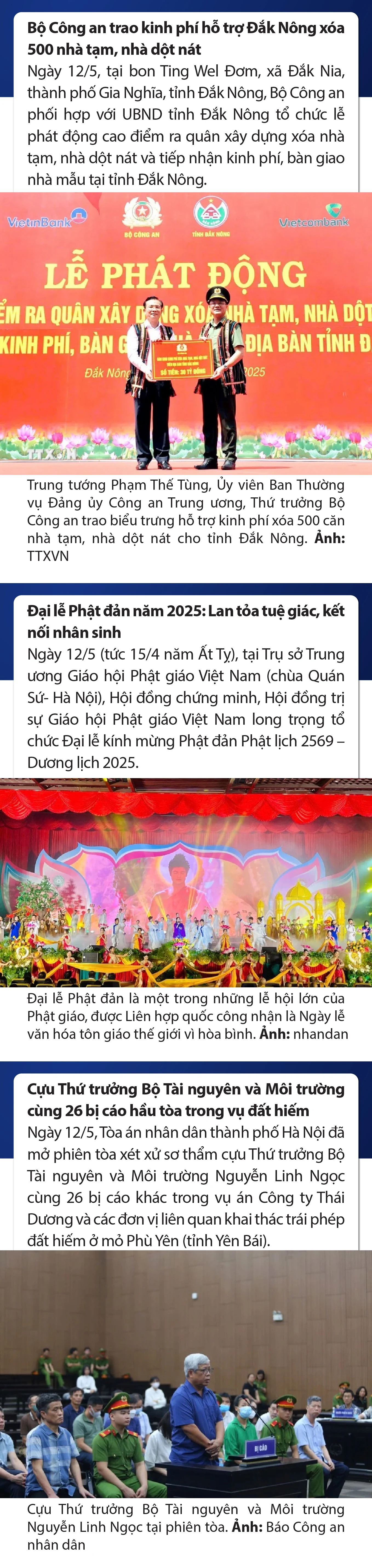 Sự kiện nổi bật trong nước, quốc tế ngày 12/5/2025