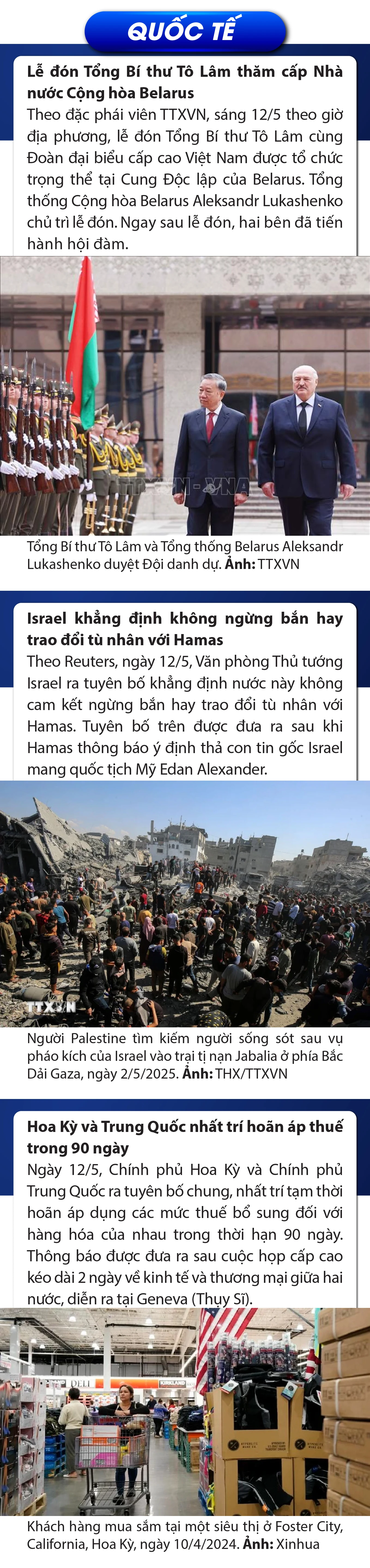 Sự kiện nổi bật trong nước, quốc tế ngày 12/5/2025