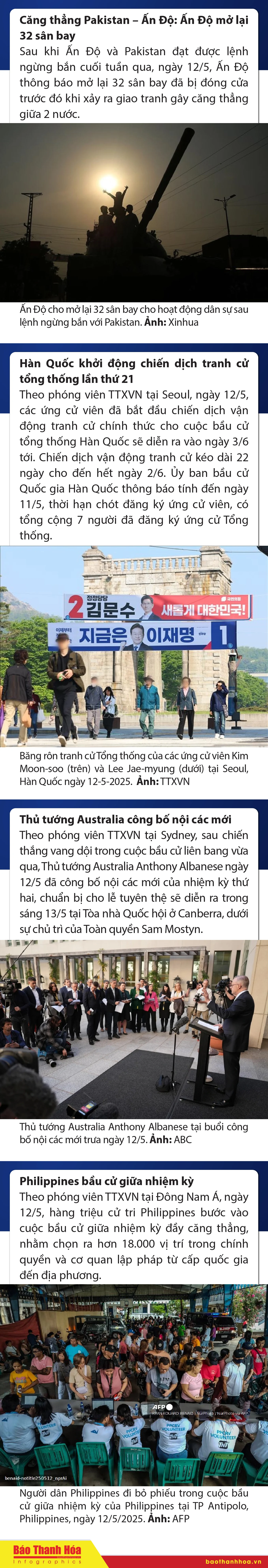 Sự kiện nổi bật trong nước, quốc tế ngày 12/5/2025