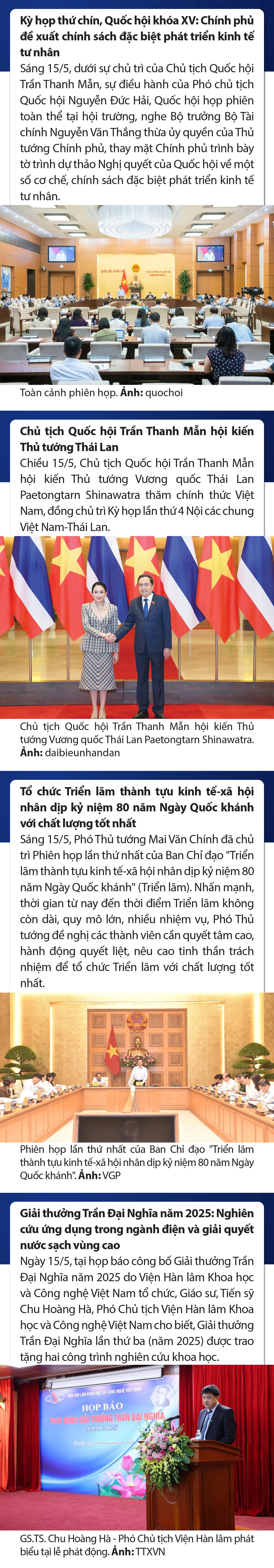 Sự kiện nổi bật trong nước, quốc tế ngày 15/5/2025