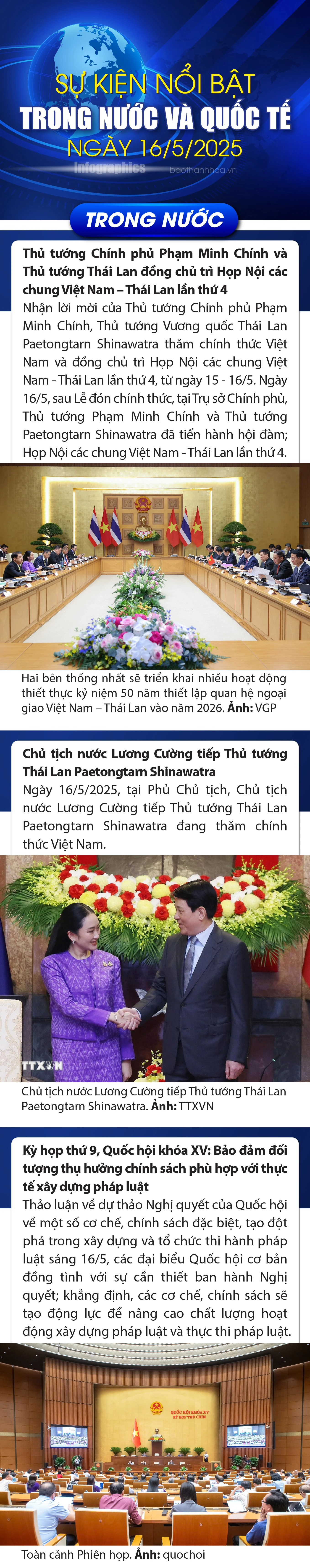 Sự kiện nổi bật trong nước, quốc tế ngày 16/5/2025