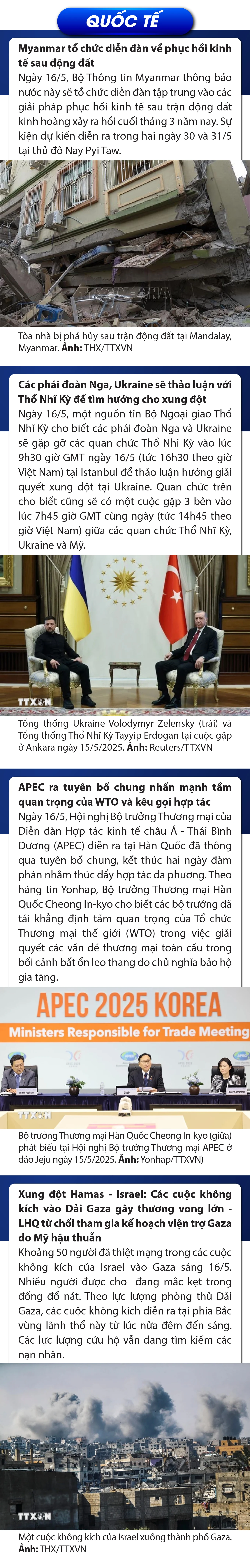 Sự kiện nổi bật trong nước, quốc tế ngày 16/5/2025