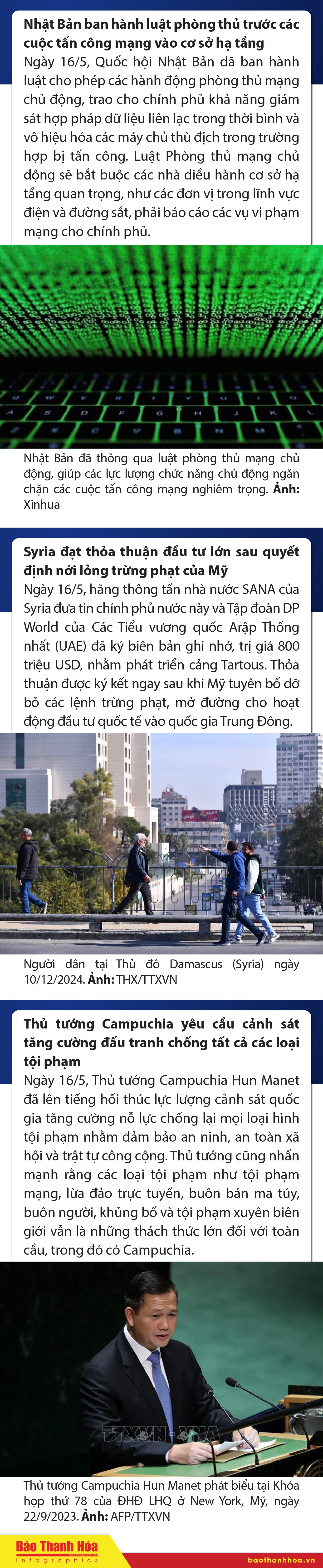 Sự kiện nổi bật trong nước, quốc tế ngày 16/5/2025