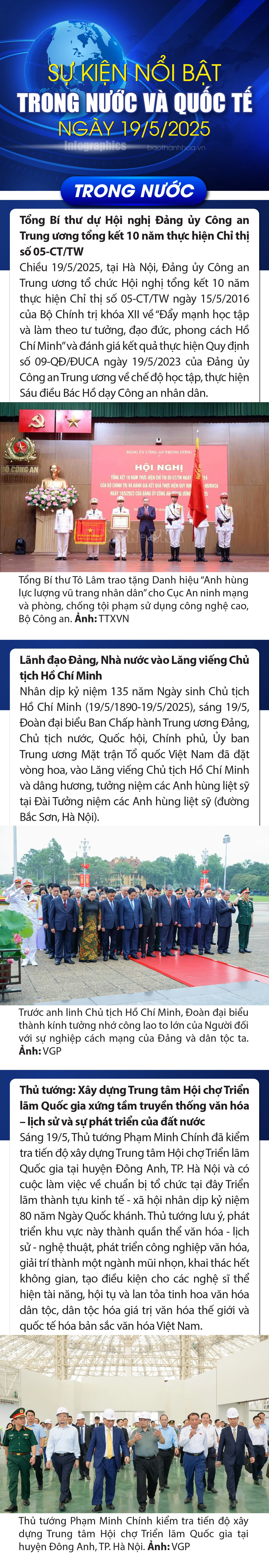 Sự kiện nổi bật trong nước, quốc tế ngày 19/5/2025