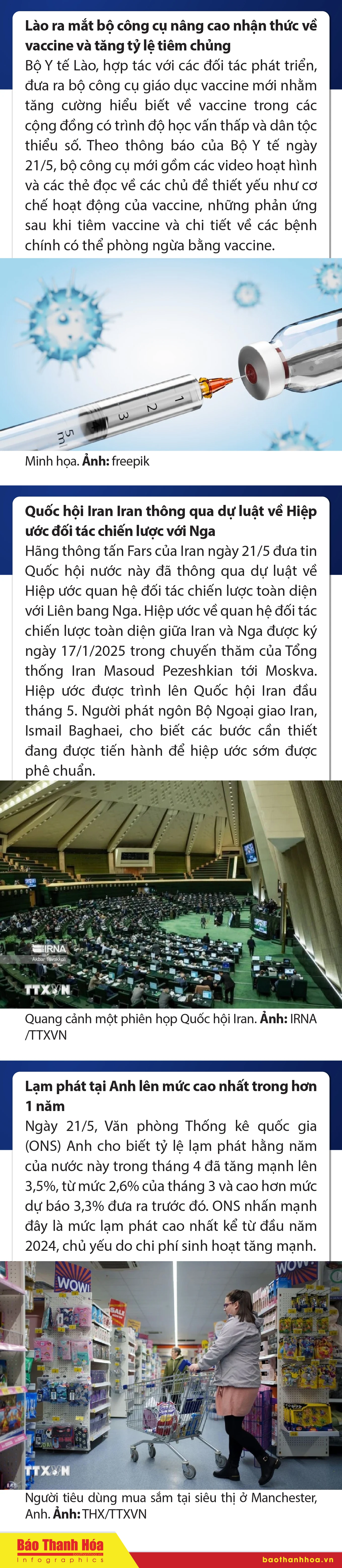 Sự kiện nổi bật trong nước, quốc tế ngày 21/5/2025