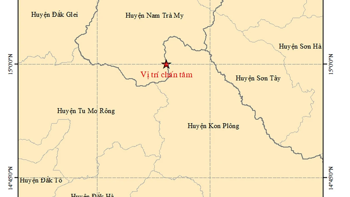 Xảy ra động đất ở Quảng Nam và Kon Tum