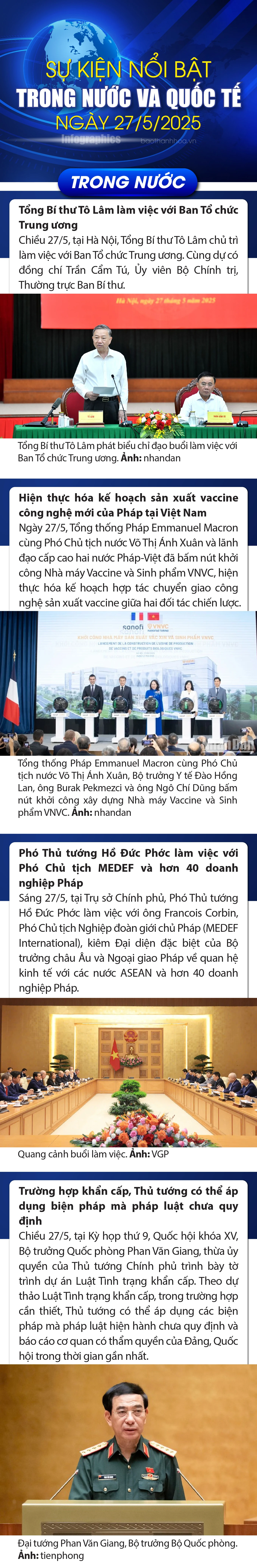 Sự kiện nổi bật trong nước, quốc tế ngày 27/5/2025