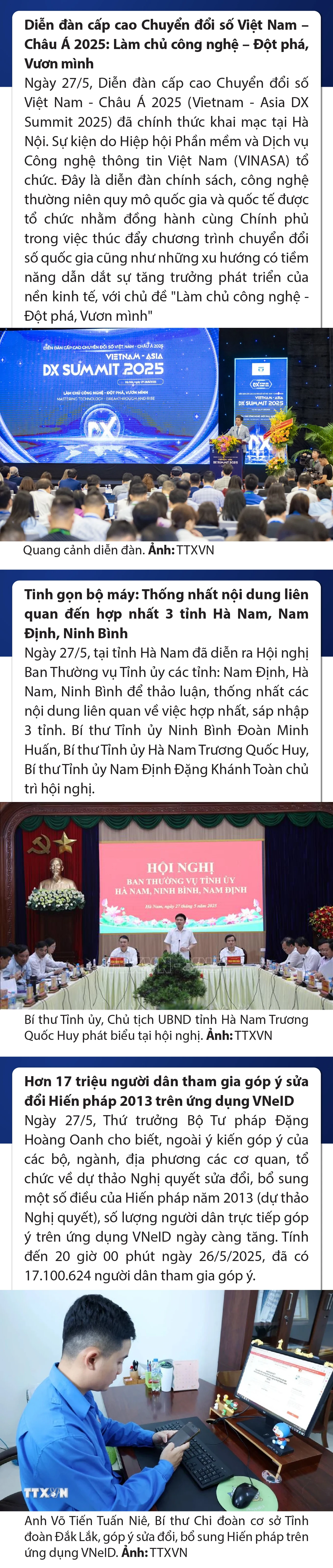 Sự kiện nổi bật trong nước, quốc tế ngày 27/5/2025